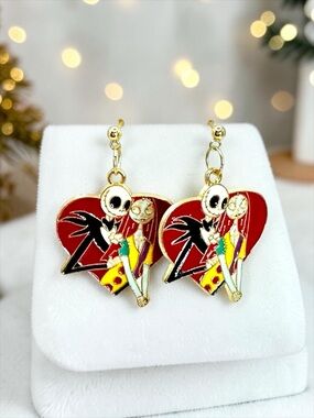 Jack Skellington & Sally Multi-Color & Gold Stud Dangle Handmade Earrings